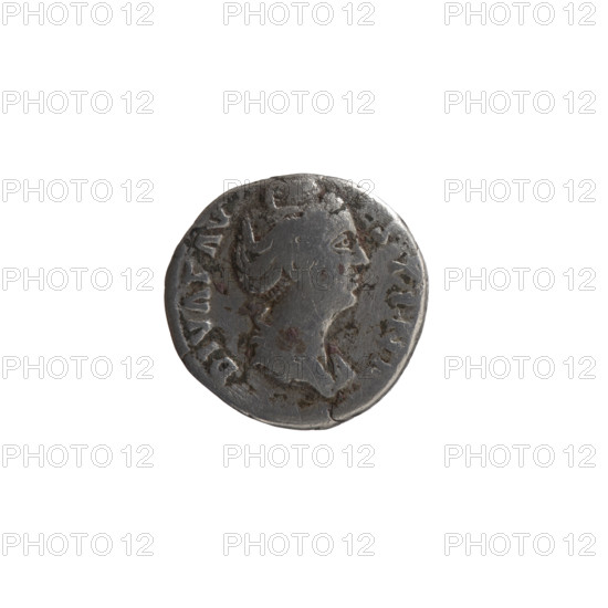Denarius, Faustina the Elder (98–141; Roman empress 138–141) (posthumous), issuer: Antoninus Pius (86–161; Roman emperor 138–161). Bust of Faustina I in drapery facing right, legend 'DIVA FAVSTINA' around; reverse: peacock walking to the right, turning head left, legend 'CONSECR[?]' and 'IO' around. After 141, Roman Empire (27 BC–476), Rome. Coin: diameter 16.0–16.5 mm, weight 3.00 g, axis 180°.