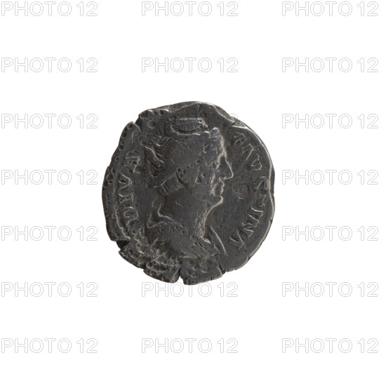 Denarius, posthumous issue for Faustina the Elder (98–141), issuer Antoninus Pius (86–161), after 141 CE, Roman Empire (27 BCE–476 CE), Rome. Obverse: bust of Faustina I in drapery facing right, inscription DIVA FAVSTINA; Reverse: peacock walking right, head turned left, inscriptions C, NS, RATIO. Coin; diameter 16.5–18.0 mm, weight 2.75 g, axis 180°.