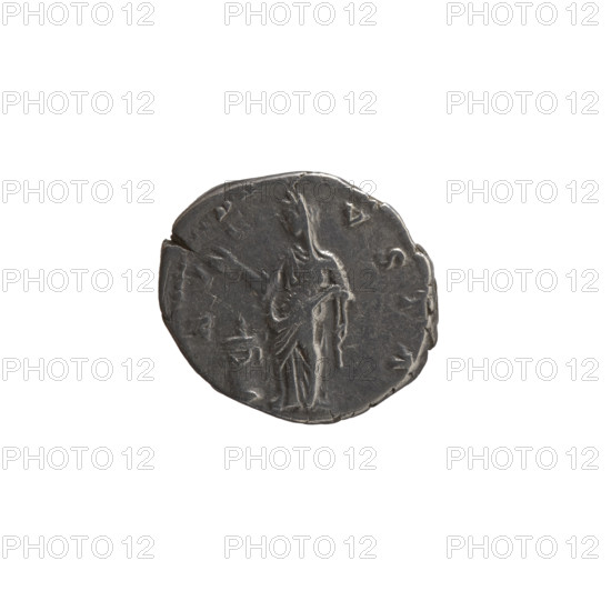 Denarius, Faustina the Elder (98–141; Roman empress 138–141) (posthumous); issuer: Antoninus Pius (86–161; Roman emperor 138–161). Obverse: Bust of Faustina I in drapery facing right, inscription DIVA · FAVSTINA; Reverse: Pietas standing left, right hand raised above an altar, left hand on hip, inscription A V·VSTA (circumferential). After 141, Roman Empire (27 BC–476), Rome. Coin; diameter 15.0–18.0 mm, weight 3.42 g, axis 180°.