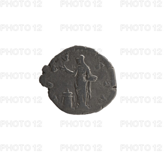 Denarius, posthumous issue for Faustina the Elder (98–141; Roman empress 138–141) and Antoninus Pius (86–161; Roman emperor 138–161) as issuer. Obverse: Bust of Faustina I in drapery facing right, inscription DIV • FAVSTIN. Reverse: Pietas (personification) standing left, holding an incense container in left hand, right hand raised above an altar, inscription A • VGV • STA. After 141, Roman Empire, Rome. Coin; diameter 16.5–17.5 mm; weight 3.17 g; axis 180°.