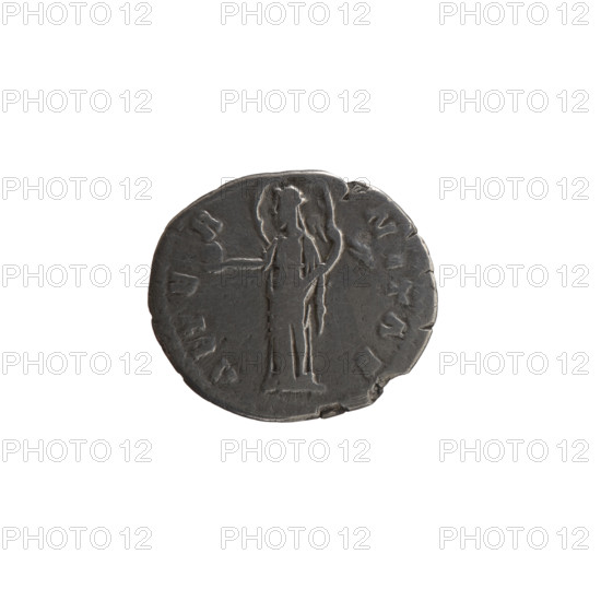 Denarius, Faustina the Elder (98–141; Roman empress 138–141) (posthumous), issuer: Antoninus Pius (86–161; Roman emperor 138–161). Obverse: Bust of Faustina I in drapery and veil facing right, legend DIVA • FAVSTINA; Reverse: Providentia standing left, holding a globe in her outstretched right hand and a windblown veil, legend AETERNITAS; after 141, Roman Empire (27 BC–476), Rome. Coin: diameter 17.0–17.5 mm, weight 3.10 g, axis 180°.