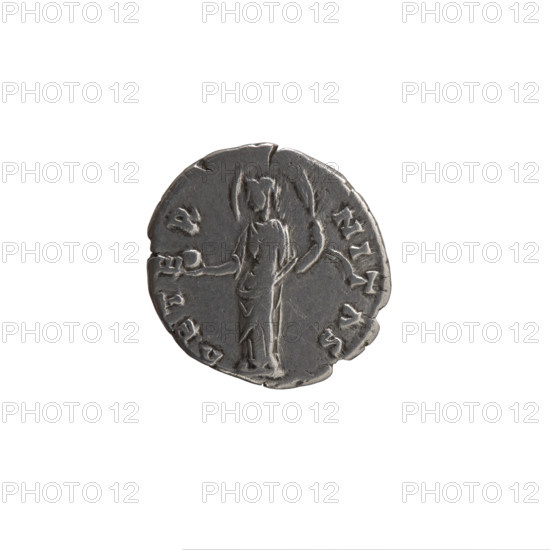 Denarius, Faustina the Elder (98–141; Roman empress 138–141) (posthumous), issuer Antoninus Pius (86–161; Roman emperor 138–161). Obverse: Bust of Faustina I in drapery facing right, inscription DIVA · FAVSTINA. Reverse: Providentia standing left, holding a globe in her outstretched right hand and supporting it with her left blown veil, inscription AETER · NITAS. After 141, Roman Empire (27 BC–476), Rome. Coin; diameters 16.0 mm and 17.0 mm, weight 3.22 g, axis 165°.