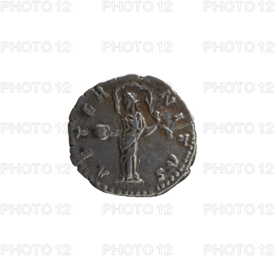 Denarius, posthumous bust of Faustina the Elder (98–141; Roman empress 138–141) facing right in drapery; legend D IVA - FA, STINA around. Reverse: Providentia personified standing left, holding a globe in her outstretched right hand and a windblown veil; legend AETE R - NITAS around. Issuer: Antoninus Pius (86–161; Roman emperor 138–161). After 141, Roman Empire (27 BC–476), Rome. Coin; diameter 16.5–18.0 mm; weight 3.00 g; axis 180°.