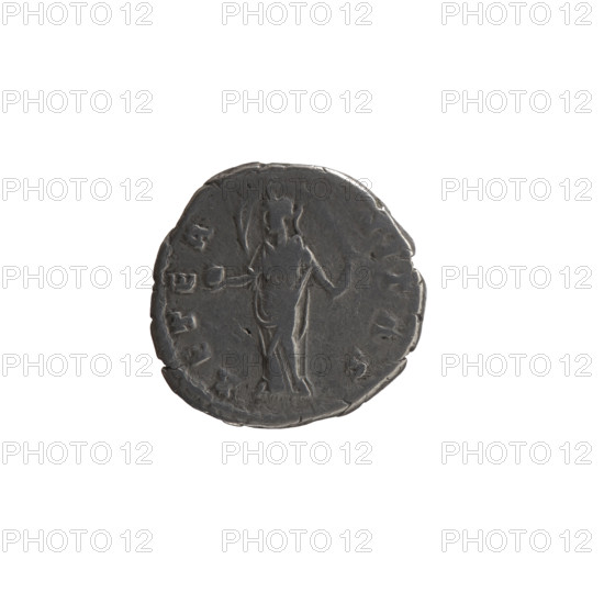 denarius, Faustina the Elder (98–141; Roman empress 138–141) (posthumous), Antoninus Pius (86–161; Roman emperor 138–161) (issuer), personifications, Faustina the Elder — iconography, globe (attribute), Providentia (personification), veils; obverse: bust of Faustina I in drapery facing right, DIVA · FAVSTINA around; reverse: Providentia stands left, holds a globe in her outstretched right hand, holds a windblown veil, AETER · NITAS around; after 141, Roman Empire (27 BC–476), Rome; coin: diameter 17.0–17.5 mm, weight 3.05 g, axis 180°