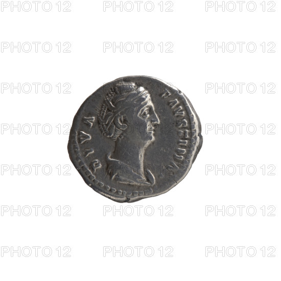 Denarius, posthumous; bust of Faustina the Elder in drapery facing right, inscription DIVA FAVSTINA around; reverse: throne covered with drapery, a scepter leans on it at left, a peacock with folded tail walks beneath, inscription AETERNITAS circumferential. Issuer: Antoninus Pius (Roman emperor 138–161). Date: after 141. Roman Empire, Rome. Materials/format: coin. Diameter: 17.0–18.5 mm. Weight: 3.55 g. Axis: 180°. Iconography: scepters, throne, peacock (attribute), Faustina the Elder. Makers/people depicted: Faustina the Elder (98–141; Roman empress 138–141), Antoninus Pius (86–161; Roman emperor 138–161).