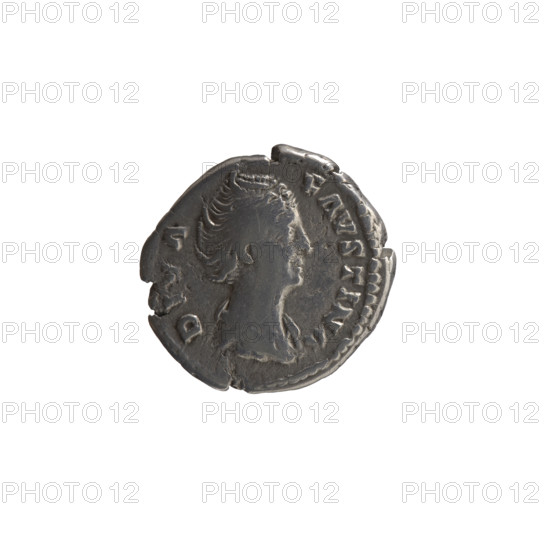 Denarius, posthumous issue of Faustina the Elder (98–141; Roman empress 138–141), issuer Antoninus Pius (86–161; Roman emperor 138–161). Obverse: Bust of Faustina I in drapery facing right, legend DIVA · FAVSTINA; Reverse: Six-column façade of the temple of Divine Faustina with a statue of the empress in the middle, legend AED · DIV · FAVSTINAE. After 141 CE, Roman Empire (27 BCE–476 CE), Rome. Coin: diameter 17.5–18.5 mm, weight 3.05 g, axis 180°.