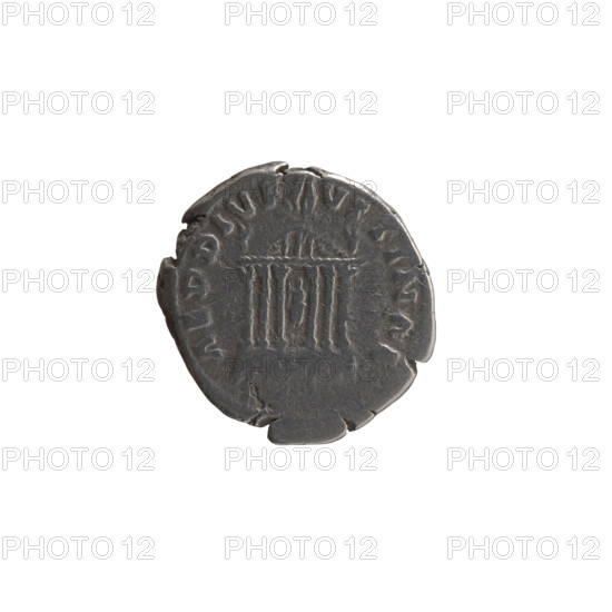 Denarius, posthumous issue for Faustina the Elder (98–141; Roman empress 138–141). Obverse: Bust of Faustina I in drapery facing right, inscription DIVA · FAVSTINA; Reverse: Six-column façade of the temple of Divine Faustina with a statue of the empress in the middle, inscription AED · DIV · FAVSTINAE. Issuer: Antoninus Pius (86–161; Roman emperor 138–161). After 141 CE, Roman Empire. Coin: diameter 17.5–18.5 mm, weight 3.05 g, axis 180°.