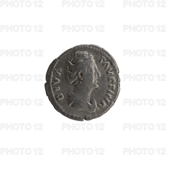 Denarius, Faustina the Elder (98–141; Roman empress 138–141) (posthumously), issuer Antoninus Pius (86–161; Roman emperor 138–161). Obverse: Bust of Faustina I in drapery facing right, inscription DIVA · FAVSTINA; Reverse: Six-column façade of the temple of Divine Faustina with a statue of the empress in the middle, inscription AED · DIV · AVSTINAE; after 141, Roman Empire (27 BC–476), Rome. Coin: diameter 17.0–18.0 mm, weight 3.10 g, axis 0°.