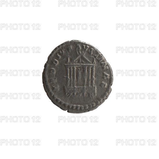 Denarius, posthumous issue for Faustina the Elder (98–141; Roman empress 138–141), during reign of Antoninus Pius (86–161; Roman emperor 138–161) — Obverse: Bust of Faustina I in drapery facing right, inscription DIVA·FAVSTINA; Reverse: Six-column façade of the temple of Divine Faustina with a statue of the empress in the middle, inscription AED·DIV·AVSTINAE; after 141 CE, Roman Empire (27 BCE–476 CE), Rome. Coin: diameter 17.0–18.0 mm, weight 3.10 g, axis 0°.