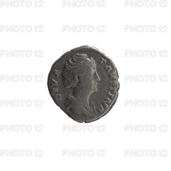 Denarius, Faustina the Elder (98–141; Roman empress 138–141) (posthumous), issuer Antoninus Pius (86–161; Roman emperor 138–161). Obverse: Bust of Faustina I in drapery facing right, inscription DIVA·FAVSTINA. Reverse: Six-column façade of the temple of Divine Faustina with a statue of the empress in the middle, inscription AED·DIV·FAVSTINAE. After 141, Roman Empire (27 BC–476), Rome. Coin: diameter 16.0–17.5 mm, weight 2.55 g, axis 0°.