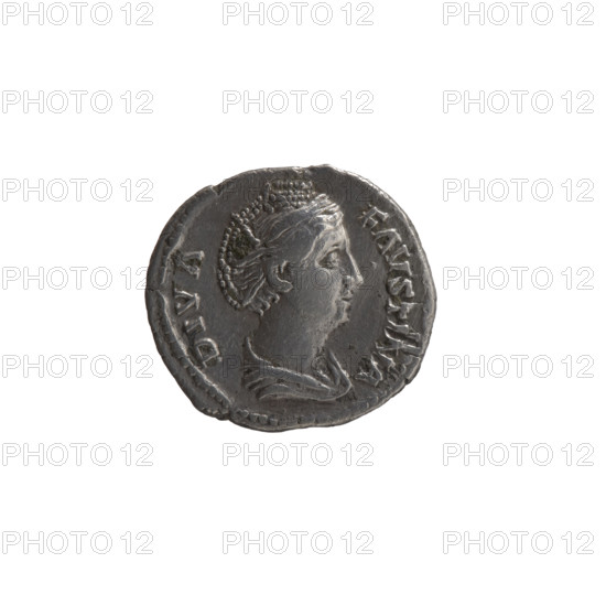 Denarius, posthumous issue for Faustina the Elder (98–141; Roman empress 138–141), struck under Antoninus Pius (86–161; Roman emperor 138–161) as issuer. Obverse: bust of Faustina I draped, facing right, legend DIVA · FAVSTINA. Reverse: Venus standing left, holding an apple in her right hand and resting her left hand on a shield on the ground, circumferential legend A·VG·V·STA. After 141 CE, Roman Empire (27 BCE–476 CE), Rome. Coin: diameter 17.0–18.5 mm, weight 3.25 g, axis 180°.
