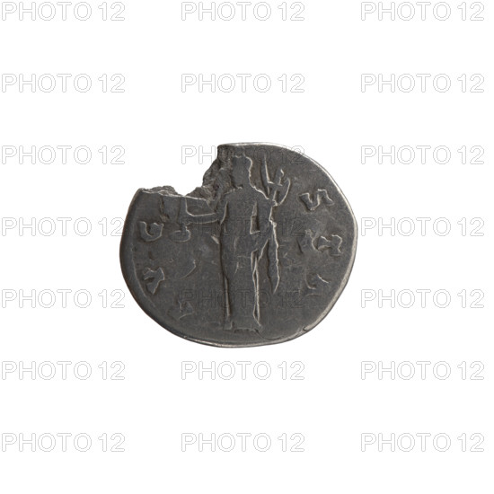 Denarius, posthumous issue of Faustina the Elder (98–141; Roman empress 138–141), issuer Antoninus Pius (86–161; Roman emperor 138–161). Obverse: Bust of Faustina I in drapery facing right, inscription VA FAV - STINA (all around). Reverse: Vesta standing left, holding a ladle (simpulum) in her right hand and a statuette of Athena (palladium) in her left, inscription A VG, - STA (all around). After 141, Rome, Roman Empire (27 BC–476). Coin; diameter 16.0–18.5 mm, weight 2.75 g, axis 180°.