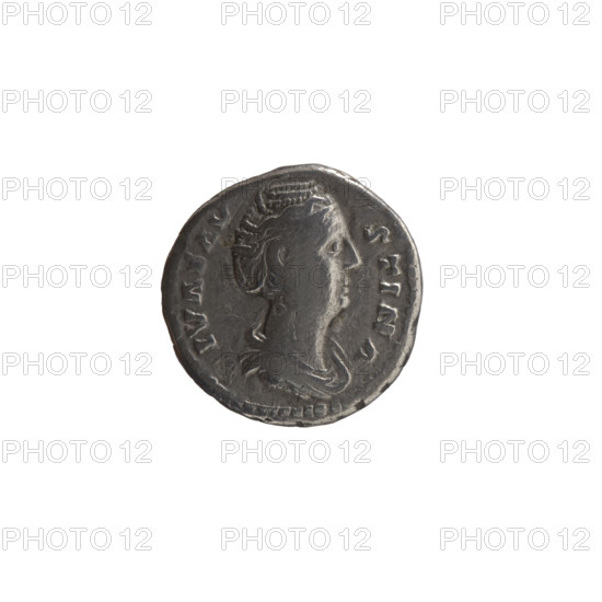 Denarius, Faustina the Elder (98–141; Roman empress 138–141) (posthumous), issuer: Antoninus Pius (86–161; Roman emperor 138–161). Obverse: Bust of Faustina I in drapery facing right, inscription IVA FAV - STINA all around. Reverse: Vesta standing left, holding a statuette of Athena (palladium) in her left hand and a patera in her right above an altar, inscription A VGV - STA all around. After 141, Roman Empire (27 BC–476), Rome. Coin; diameter 15.5–16.5 mm, weight 2.75 g, axis 180°.