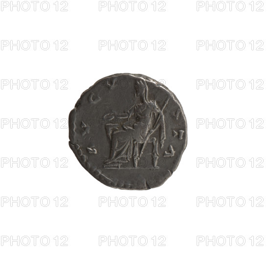 Denarius, Faustina the Elder (98–141; Roman empress 138–141) (posthumous issue), issuer: Antoninus Pius (86–161; Roman emperor 138–161). Obverse: Bust of Faustina I in drapery facing right, inscription 'DIVA • FAVSTINA'. Reverse: Vesta seated left holding a scepter in her left hand and a patera in her right, inscription 'A • VGVSTA'. After 141 CE, Roman Empire (27 BC–476), Rome. Coin; diameter 16.5–17.5 mm, weight 3.00 g, axis 0°.