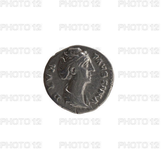 Denarius, posthumous issue for Faustina the Elder (98–141; Roman empress 138–141), struck under Antoninus Pius (86–161; Roman emperor 138–161) after 141 CE. Obverse: bust of Faustina I draped, facing right, inscription DIVA•FAVSTINA. Reverse: Vesta seated left, holding a scepter in her left hand and a patera in her right, inscription AVGVSTA. Roman Empire (27 BCE–476 CE), Rome. Coin; silver. Diameter 16.5 mm, weight 3.40 g, axis 180°.