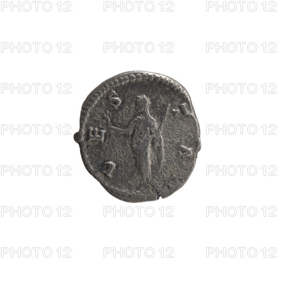Denarius, Faustina the Elder (98–141; Roman empress 138–141) (posthumous); issuer: Antoninus Pius (86–161; Roman emperor 138–161). Obverse: Bust of Faustina I in drapery facing right, D IVA - FAVSTINA around. Reverse: Vesta standing left, holding a statuette of Athena (palladion) in her outstretched right hand and a scepter in her left, V E - S - TA circumferential. Roman deities; palladium (attribute); scepters; Faustina the Elder — iconography. After 141, Roman Empire (27 BC–476), Rome. Coin: diameter 17.0–18.0 mm, weight 3.22 g, axis 180°.
