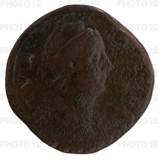 Sestertius, posthumous issue for Faustina the Elder (98–141; Roman empress 138–141), issuer Antoninus Pius (86–161; Roman emperor 138–161). Obverse: Bust of Faustina I in drapery facing right. Reverse: Ceres stands frontally, head turned left; in her raised right hand a short torch, in her lowered left hand ears of corn. Inscriptions: IVA - FA (obverse), T (reverse), SC in fields. After 141, Roman Empire (27 BC–476), Rome. Coin: bronze; diam. 29.5–30.5 mm, weight 26.70 g, axis 30 degrees.