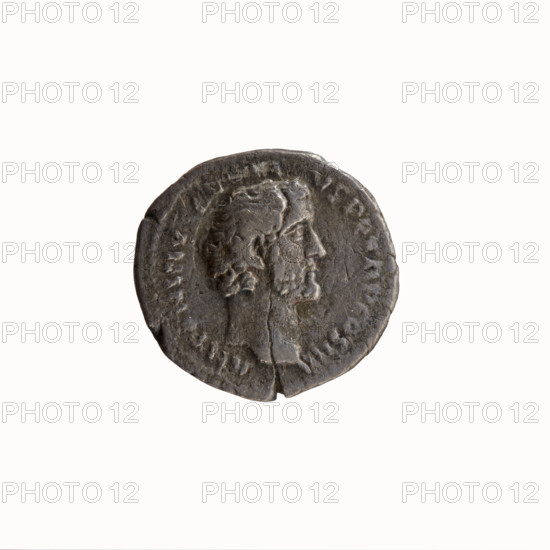 Denarius, Antoninus Pius (86–161; Roman emperor 138–161), issuer; Marcus Aurelius (121–180; Roman emperor 161–180), caesar 139–161. Obverse: Head of Antoninus Pius without a cap to the right, inscription 'ANTONINVS AVG PI - VS PP TR P COS III'. Reverse: Bust of young Marcus Aurelius in a cloak (paludamentum), without headgear, facing right, inscription 'AVRELIVS CAESAR AVG PII F COS'. Date: 140. Roman Empire (27 BC–476), Rome. Coin: diameter 17.0–17.5 mm, weight 2.52 g, axis 180°.
