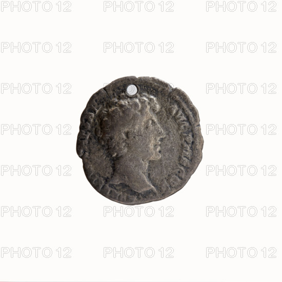 Denarius (with a hole). Obverse: Head of Antoninus Pius in a laurel wreath facing right, inscription 'ANT AVG PIVS - PP TR, OS III' around. Reverse: Head of young Marcus Aurelius uncovered facing right, inscription 'AVRELI CAESAR - AVG PII F COS' around. Issuer: Antoninus Pius (86–161; Roman emperor 138–161). Marcus Aurelius (121–180; Roman emperor 161–180), caesar 139–161. Iconography: heads (portraits), pendants. Date: 140. Culture/place: Roman Empire, Rome. Object type/material: coin (denarius). Dimensions: diameter 16.0–16.5 mm, weight 2.42 g, axis 0°.