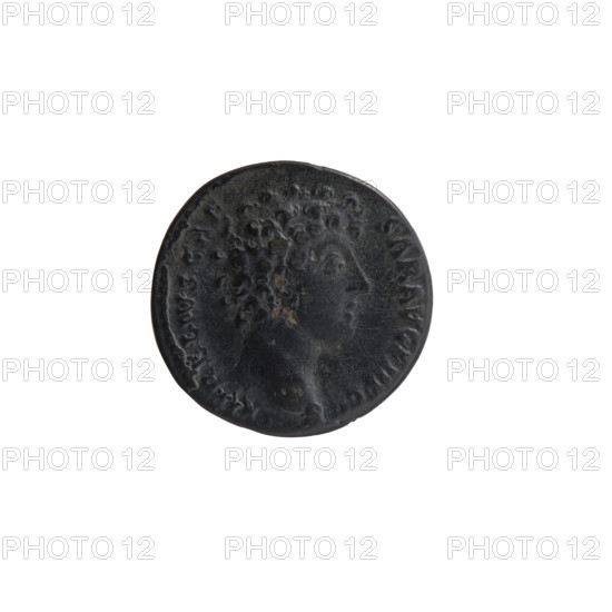 Denarius, Marcus Aurelius (121–180; Roman emperor 161–180), caesar 139–161; issuer: Antoninus Pius (86–161; Roman emperor 138–161). Obverse: Head of young Marcus Aurelius uncovered to the right, legend AVRELIVS CAESAR AVG PII F COS. Reverse: Sacred utensils, from the left: knife (secespita), sprinkler (aspergillum), jug (capis), crosier (lituus) and dipper (simpulum), legend PIETAS AVG. Iconography: offering, jugs, sprinklers, crosier. Date: ca. 140–144. Roman Empire, Rome. Coin; weight 2.57 g; diameter 17.0–18.0 mm; axis 195°.