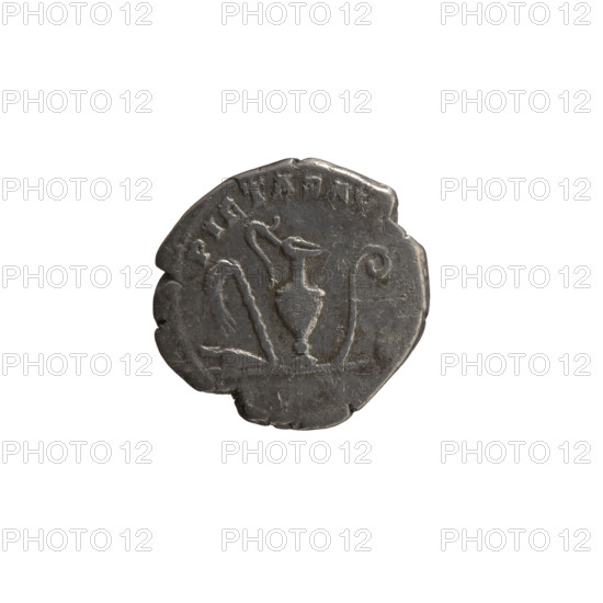 Denarius, Marcus Aurelius (121–180; Roman emperor 161–180), caesar 139–161; issuer: Antoninus Pius (86–161; Roman emperor 138–161). Obverse: Head of young Marcus Aurelius without a cap to the right, legend 'AVRELIVS CAES - AR AVG, II F COS'. Reverse: Sacred utensils from the left: knife (secespita), sprinkler (aspergillum), jug (capis), crosier (lituus) and dipper (simpulum), legend 'PIETAS AV'. Circa 140–144. Roman Empire, Rome. Coin; silver. Weight 3.20 g; diameter ~17.5–18.0 mm; axis 195°.