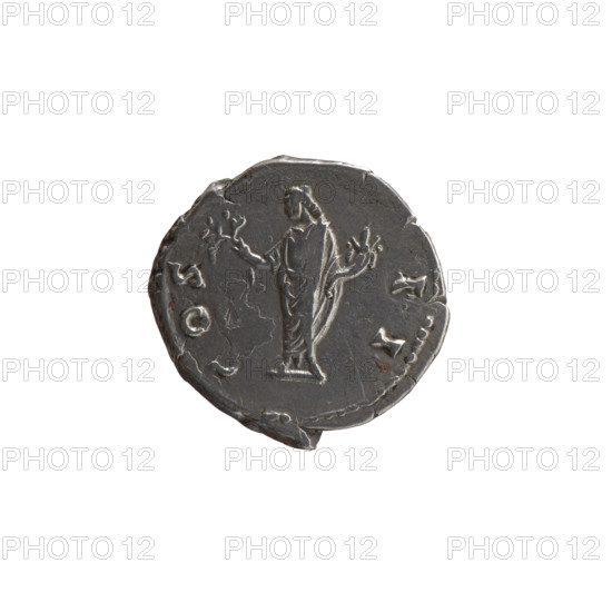 Denarius; obverse: head of young Marcus Aurelius without a cap to the right, inscription 'AVRELIVS CAE - SAR AVG PII F' circumferential. Reverse: Honos standing left, holding a branch in his right hand and a cornucopia in his left, inscription 'C OS - II' circumferential. Issuers: Marcus Aurelius (121–180; Roman emperor 161–180; caesar 139–161) and Antoninus Pius (86–161; Roman emperor 138–161). Iconography: personifications, Honos, branches, cornucopias. Date: ca. 145–147. Culture/place: Roman Empire, Rome. Medium: coin. Diameter: 18.0–19.0 mm. Weight: 3.15 g.