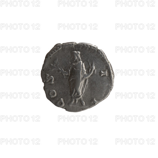 Denarius; obverse: head of young Marcus Aurelius bare to right, legend AVREIV CAE - AR AVG PII F (circumferential). Reverse: Honos standing left, holding a branch in his right hand and a cornucopia in his left. Issued by Antoninus Pius. Date ca. 145–147 CE. Roman Empire, Rome. Coin; silver; diameter 17.0–18.0 mm; weight 2.75 g; axis 0°. Iconography: Marcus Aurelius; personification Honos; branches; cornucopia.