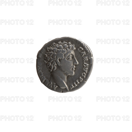 Denarius, Marcus Aurelius (121–180; Roman emperor 161–180), caesar 139–161; issuer: Antoninus Pius (86–161; Roman emperor 138–161). Obverse: head of young Marcus Aurelius without a cap to the right, inscription AVRELIVS - SAR AVG PII F. Reverse: Honos (personification) stands left, holding a branch in his right hand and a cornucopia in his left, with inscription C O - S - I I. Date: 145–147. Place: Rome, Roman Empire. Medium: silver coin. Dimensions: diameter 16.0–16.5 mm, weight 3.50 g, axis 180°.
