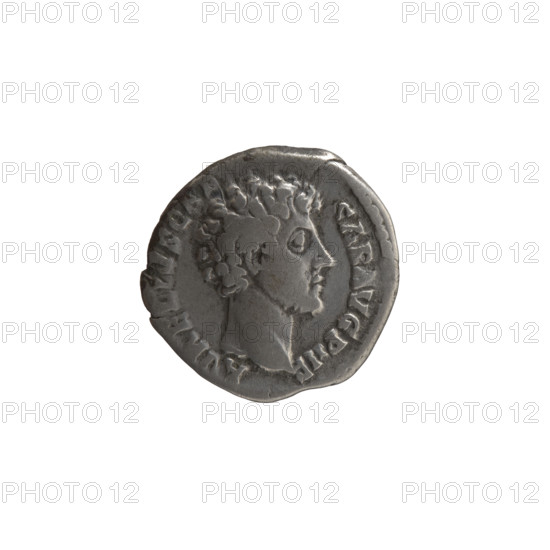 Denarius, ca. 145–147. Obverse: Head of young Marcus Aurelius without a cap to the right, inscription 'AVRELIVS CAE SAR AVG PII F' circumferential. Reverse: Honos (personification) stands left, holding a branch in his right hand and a cornucopia in his left, inscription 'COS' (fragmentary) circumferential. Issuers: Marcus Aurelius (121–180; Roman emperor 161–180; caesar 139–161) and Antoninus Pius (86–161; Roman emperor 138–161). Iconography: branches, personifications, Honos, cornucopias. Rome, Roman Empire. Coin: diameter 17.5–18.0 mm, weight 3.52 g, axis 180°.