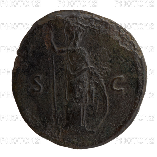 Sestertius; obv: Head of young Marcus Aurelius, bare, facing right; inscription LIVS CAE - SAR AVG P, OS II around. Rev: Minerva stands right, holds spear in raised right hand, rests left hand on a ground-standing shield; no circumferential legend; field marks S - C, 145 - 147. Issuer: Antoninus Pius (86–161 CE); depicted: Marcus Aurelius (121–180 CE; heir to the throne, 138–161) – iconography. Materials/format: Roman coin; diameter ~31.0–31.5 mm; weight 24.95 g; axis 330°. Date/place: Roman Empire (27 BCE–476 CE), Rome.
