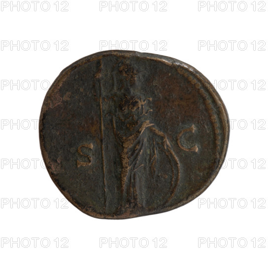 Dupondius/as, Marcus Aurelius (121–180; Roman emperor 161–180), (caesar 139–161); issuer: Antoninus Pius (86–161; Roman emperor 138–161). Obverse: Head of young Marcus Aurelius without a covering to the right, legend 'AVRELIVS CAES - AR AVG PII F COS II'. Reverse: Minerva stands right, holds a spear in her raised right hand, rests her left hand on a shield standing on the ground; no circumferential legend; fields marked 'S - C', '145 - 147'. Roman Empire (27 BC–476), Rome. Coin. Diameter 24.0–27.0 mm, weight 13.17 g, axis 0°.