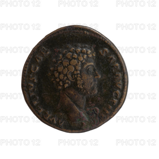 Dupondius depicting head of young Marcus Aurelius bare to right; legend 'AVRELIVS CAE - SAR AVG PII' around. Reverse: Minerva standing right, holding spear in raised right hand and resting left on a shield on the ground; legend 'R POT - COS - II' around, 'S - C' in fields. Minted 146–147 CE, Roman Empire (Rome). Bronze coin, diameter 26.0 mm, weight 13.90 g, axis 330°.