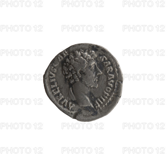 Denarius, Marcus Aurelius (121–180; Roman emperor 161–180), caesar 139–161; issuer: Antoninus Pius (86–161; Roman emperor 138–161). Obverse: Head of young Marcus Aurelius bare, draped on left shoulder, legend 'AVRELIVS CAE SAR AVG PII F'. Reverse: Minerva stands right, holds spear in raised right hand, rests left hand on a shield on the ground, legend 'TR POT II COS II'. Date: 147–148. Roman Empire (27 BC–476), Rome. Coin: silver, dia. 18.0–18.5 mm, weight 2.95 g, axis 0°.