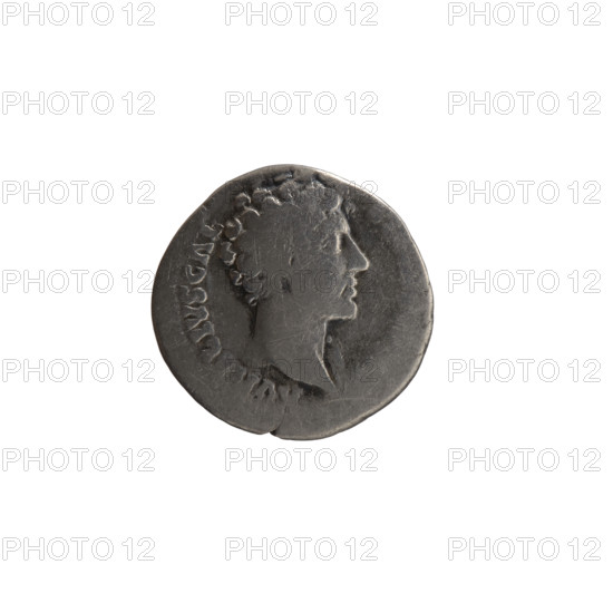 Denarius, Marcus Aurelius (121–180; Roman emperor 161–180), issuer: Antoninus Pius (86–161; Roman emperor 138–161). Obverse: Head of young Marcus Aurelius without a covering, with drapery on the left shoulder; inscription AVRELIVS CAES PII F. Reverse: Minerva stands right, holds a spear in her raised right hand, rests her left hand on a shield standing on the ground; inscription POTII COS I. Date ca. 147–148. Roman Empire, Rome. Coin: diameter 17.5–18.0 mm, weight 2.55 g, axis 180°.