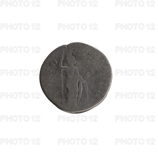Denarius, Marcus Aurelius (121–180; Roman emperor 161–180), (caesar 139–161), issuer: Antoninus Pius (86–161; Roman emperor 138–161), Marcus Aurelius (heir to the throne; 138–161) — iconography: Minerva (myth.), Roman deities, spears, shields. Obverse: Head of young Marcus Aurelius without a covering, with drapery on the left shoulder, right; legend AVRELIVS CAE-S, PII F. Reverse: Minerva stands right, holds a spear in her raised right hand, rests her left hand on a shield standing on the ground; legend POT II-COSI. Date: 147–148. Roman Empire (27 BC–476), Rome. Coin: diameter 17.5–18.0 mm, weight 2.55 g, axis 180°.