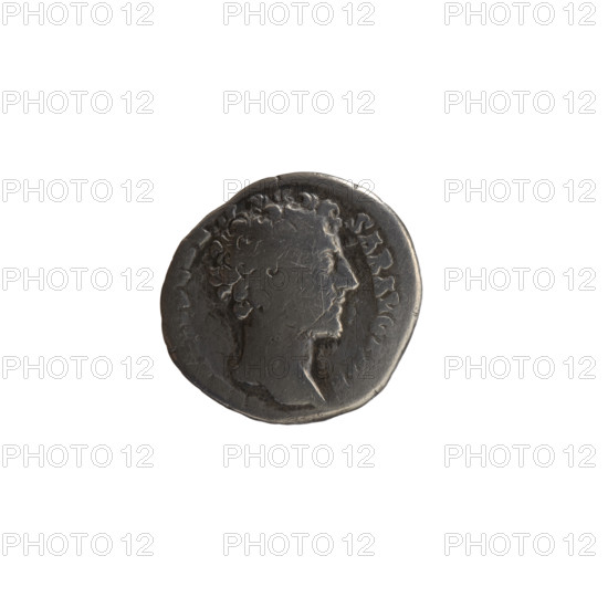 Denarius, Marcus Aurelius (121–180; Roman emperor 161–180), (caesar 139–161); issuer: Antoninus Pius (86–161; Roman emperor 138–161). Obverse: Head of young Marcus Aurelius without a cap to the right, legend 'ELIVS CAE SAR AVG PII F'. Reverse: Minerva standing right, holding a spear in her raised right hand, resting her left hand on a shield standing on the ground, legend 'POT I, - COS II'. Date: 147–148. Culture: Roman Empire (27 BC–476), Rome. Object type: coin (denarius). Diameter: 16.0–17.0 mm. Weight: 2.70 g. Axis: 180°.