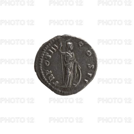 Denarius, Marcus Aurelius (121–180; Roman emperor 161–180), (caesar 139–161); issuer: Antoninus Pius (86–161; Roman emperor 138–161). Obverse: Head of young Marcus Aurelius without a cap to the right, legend 'AVRELIVS CAE - SAR AVG PII F' around. Reverse: Minerva stands to right, holding a spear in her raised right hand, left hand resting on a shield standing on the ground, legend 'TR P OT III - COS II' around. Roman deities; iconography of Marcus Aurelius (heir to the throne; 138–161). Date: 148–149. Roman Empire (27 BC–476), Rome. Coin: silver denarius; diameters 17.5 mm and 18.5 mm, weight 2.66 g, axis 180°.