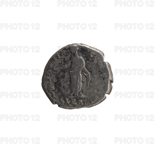 Denarius, Marcus Aurelius (121–180; Roman emperor 161–180), caesar 139–161; issuer: Antoninus Pius (86–161; Roman emperor 138–161); Marcus Aurelius (heir to the throne; 138–161) — iconography: Antoninus Pius — iconography, personifications, Clementia (personification), paterae. Obverse: Head of young Marcus Aurelius without a cap to the right, legend AVRELIVS CAESAR AN—NINI AVG P—IL all around. Reverse: Clementia stands frontally, head turned left, holds a patera in her right hand and with her left lifts the hem of her robe; legend TR, O, III—COS all around, CLEM in exergue. Date: 148–149. Culture/place: Roman Empire, Rome. Object type: coin (denarius). Dimensions: diameter 17.0–18.0 mm; weight 3.18 g; axis 180°.