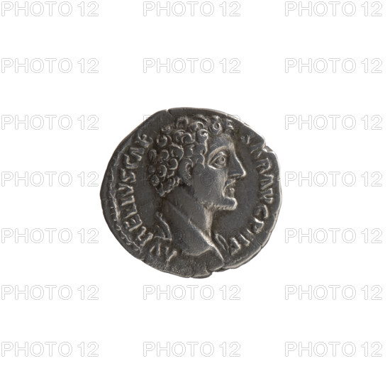 Denarius depicting a young head of Marcus Aurelius without a covering, with drapery on the left shoulder, right; legend AVRELIVS CAE - SAR AVG PII F all around. Reverse: Providentia standing left, leaning against a column, right hand pointing to a globe on the ground, left hand holding a scepter; legend TR POT III - COS II all around. Issued under Antoninus Pius (86–161) and Marcus Aurelius (121–180; heir 138–161), ca. 148–149. Roman Empire, Rome. Coin: silver denarius; diameter 17.0–18.0 mm, weight 3.30 g, axis 195°.