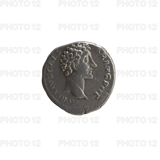 Denarius, Marcus Aurelius (121–180; Roman emperor 161–180), caesar 139–161; issuer: Antoninus Pius (86–161; Roman emperor 138–161); Marcus Aurelius (heir to the throne 138–161) — iconography: personifications, scepters, globe (attribute), Providentia, columns. Obverse: Head of young Marcus Aurelius without a cap to the right, inscription AVRELIVS CAES - AR AVG PII F. Reverse: Providentia stands left, leaning against a column, right hand pointing to a globe on the ground, left hand holding a scepter, inscription TR POT III - C OS II. Date: 148–149. Culture: Roman Empire. Place: Rome. Object type: coin (denarius). Dimensions: diameter 18.0 mm; weight 3.02 g; axis 0°.