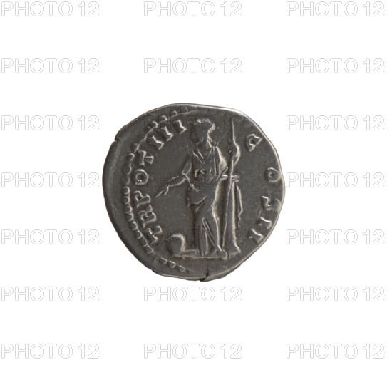 Denarius, Marcus Aurelius (121–180; Roman emperor 161–180), caesar 139–161; issuer: Antoninus Pius (86–161; Roman emperor 138–161); Antoninus Pius (86–161; Roman emperor 138–161), Marcus Aurelius (heir to the throne; 138–161) — iconography: personifications, scepters, globe (attribute), Providentia, columns. Obverse: Head of young Marcus Aurelius without a cap to the right; inscription AVRELIVS CAES - AR AVG PII F (circumferential). Reverse: Providentia stands left, leaning against a column, with her right hand pointing to a globe on the ground, holding a scepter in her left; inscription TR POT III - C OS II (circumferential). Date: 148–149. Roman Empire (27 BC–476), Rome. Medium: coin; diameter 18.0 mm; weight 3.02 g; axis 0°.