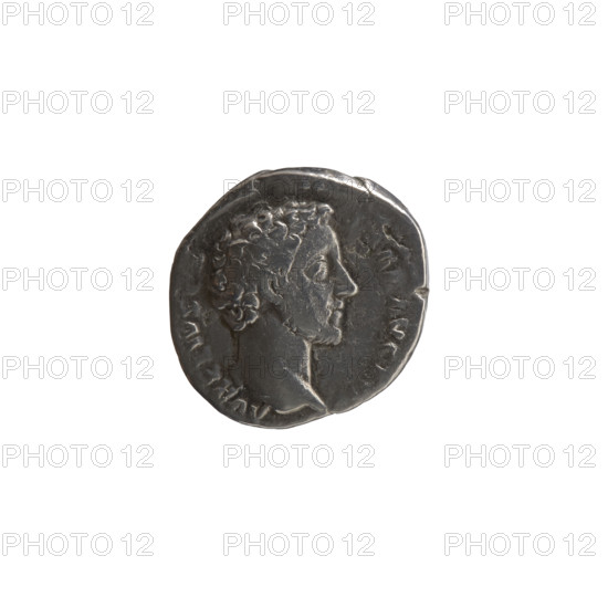Denarius of Marcus Aurelius (121–180) issued under Antoninus Pius (86–161), ca. 148–149. Obverse: Head of young Marcus Aurelius bare, right, legend AVRELIVS CA... SAR AVG P. Reverse: Providentia standing left, leaning on a column, right hand pointing to a globe on the ground, left hand holding a scepter, legend TR POT III... COS II. Roman Empire; Rome. Coin: silver, diameter 16.0–17.5 mm, weight 3.88 g, axis 180°.