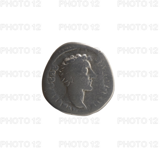 Denarius, Marcus Aurelius (121–180; Roman emperor 161–180), issuer: Antoninus Pius (86–161; Roman emperor 138–161); Marcus Aurelius (heir to the throne; 138–161) — iconography: personifications, scepters, globe (attribute), Providentia, columns. Obverse: Head of young Marcus Aurelius without a cap to the right, legend 'AVRELIVS CAE S VG PII F'. Reverse: Providentia stands left leaning against a column, right hand pointing to a globe on the ground, left hand holding a scepter, legend 'TR POT III CO I'. Date: 148–149. Roman Empire, Rome. Coin: silver denarius; diameter 18.0–18.5 mm; weight 2.70 g; axis 180°.