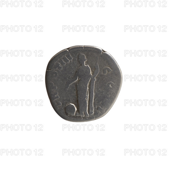 Denarius, Marcus Aurelius (121–180; Roman emperor 161–180), (caesar 139–161), Antoninus Pius (86–161; Roman emperor 138–161) (issuer), Antoninus Pius (86–161; Roman emperor 138–161), Marcus Aurelius (heir to the throne; 138–161) — iconography: personifications, scepters, globe (attribute), Providentia, columns. Obverse: Head of young Marcus Aurelius without a cap to the right, legend AVRELIVS CAE·S VG PII F. Reverse: Providentia stands left leaning against a column, right hand pointing to a globe on the ground, left hand holding a scepter, legend TR POT III·CO I. Date: 148–149. Culture: Roman Empire, Rome. Object type: coin (denarius). Dimensions: diameter 18.0–18.5 mm; weight 2.70 g; axis 180°.