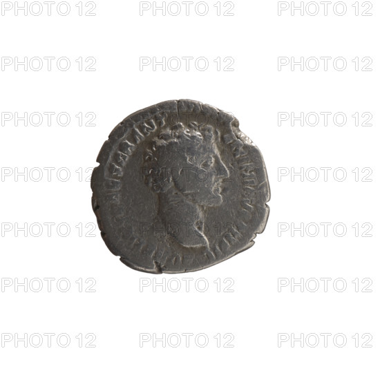 Denarius, Marcus Aurelius (121–180; Roman emperor 161–180), issued ca. 149–150. Obverse: Head of young Marcus Aurelius without a cap to the right, inscription 'AVRELI AESAR ANT-ONINI AV, PII FIL'. Reverse: Clementia (personification) stands frontally, head turned left, holds a patera in her right hand and with her left lifts the hem of her robe; inscription 'R POT IIII - COS II' with control marks 'CL, M' in a section. Personifications; paterae. Roman Empire (27 BC–476), Rome. Coin: silver denarius; diameter 17.5–18.0 mm; weight 2.80 g; axis 180°.