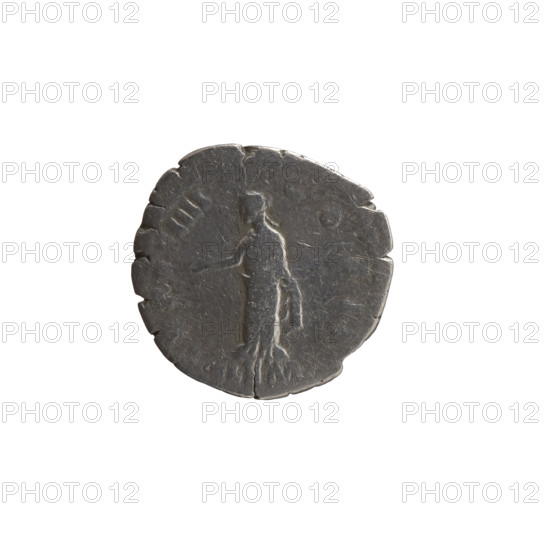 Denarius, Marcus Aurelius (121–180; Roman emperor 161–180), caesar 139–161; Antoninus Pius (86–161; Roman emperor 138–161) — issuer. Obverse: Head of young Marcus Aurelius without a cap to the right, inscription 'AVRELI AESAR ANTONINI AV PII FIL'. Reverse: Clementia (personification) stands frontally, head turned left, holding a patera in her right hand and lifting the hem of her robe with her left; inscription 'R POT IIII COS II', mint marks 'CL, M' in a section. Date ca. 149–150. Roman Empire (27 BC–476), Rome. Coin: silver denarius; diameter 17.5–18.0 mm, weight 2.80 g, axis 180°.
