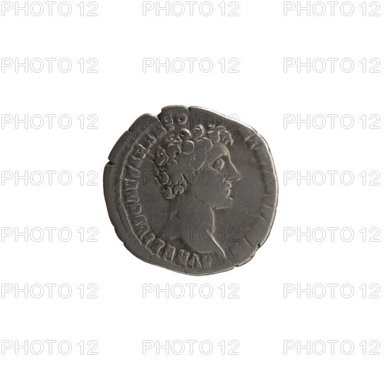 Denarius, Marcus Aurelius (121–180; Roman emperor 161–180), (caesar 139–161); issuer: Antoninus Pius (86–161; Roman emperor 138–161); Marcus Aurelius (heir to the throne; 138–161) — iconography: Antoninus Pius — iconography, personifications: Clementia. Obverse: Head of young Marcus Aurelius without a cap to the right, legend 'AVRELIVS CAESAR ANTO NINI AVG PII FIL' all around. Reverse: Clementia stands frontally, head turned left, holding a patera in her right hand and lifting the hem of her robe with her left; legend 'TR PO T VI COS' all around, with 'CLEM' in exergue. Date: 151–152. Roman Empire (27 BC–476), Rome. Coin: silver denarius; diameter 17.0–17.5 mm; weight 3.20 g; axis 180°.