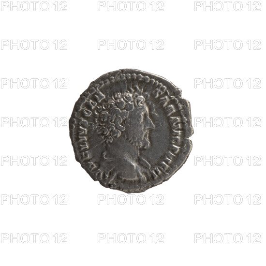Denarius, Marcus Aurelius (121–180; Roman emperor 161–180), caesar 139–161; issuer: Antoninus Pius (86–161; Roman emperor 138–161); bust of young Marcus Aurelius bareheaded, wearing a paludamentum, facing right; obverse legend: AVRELIVS CAE SAR AVG PII FIL. Reverse: Genius Exercitus (personification) standing left, holding a patera above an altar in his right hand and a legionary sign in his left; reverse legend: TR POT VI COS II. Date: 151–152. Roman Empire; Rome. Coin (denarius): diameter 18.0 mm, weight 3.00 g, axis 165°.