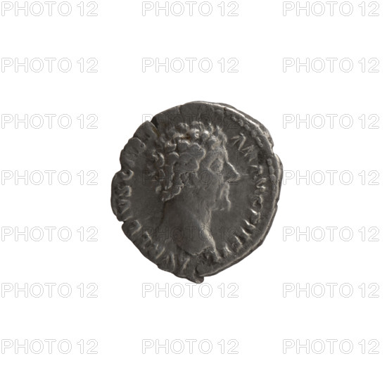Denarius, Marcus Aurelius (121–180; Roman emperor 161–180), (caesar 139–161); Antoninus Pius (86–161; Roman emperor 138–161) (issuer). Obverse: Head of young Marcus Aurelius without a covering to the right, inscription “AVRELIVS CAES - AR AVG PII FIL.” Reverse: Genius (Genius Exercitus) standing left, holding a patera above an altar in his right hand and a legionary sign in his left, inscription “TR POT VIII - C, S II.” Iconography: Genius Exercitus (personification), Marcus Aurelius (heir to the throne), personifications, altars, paterae, legionary symbols. Date: 153–154. Culture/place: Roman Empire; Rome. Object type/material: Coin (denarius). Dimensions: diameter 16.5–18.0 mm; weight 3.22 g; axis 180°.
