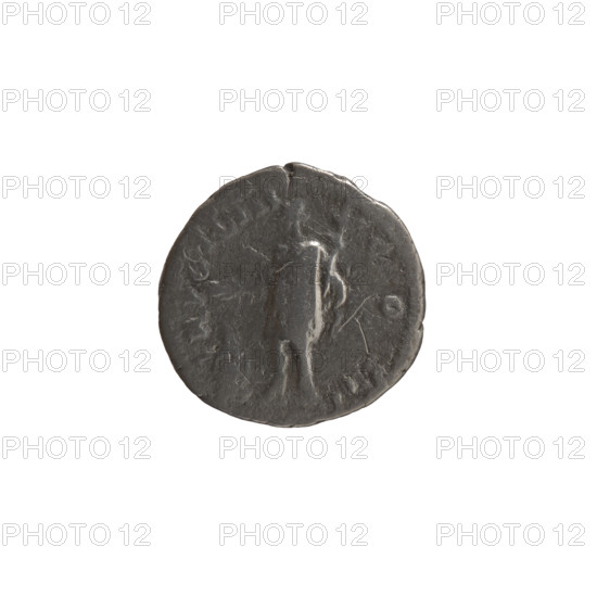 Denarius, ca. 153–154. Obverse: Head of young Marcus Aurelius bare, right; legend 'AVRELIVS CAES - AR AVG PII FI'. Reverse: Genius (Genius Exercitus) standing left, holding a patera above an altar in his right hand and a legionary sign in his left; legend 'TR POT VIII - COS II'. Issuers: Marcus Aurelius (121–180; caesar 139–161) and Antoninus Pius (86–161; Roman emperor 138–161). Iconography: Marcus Aurelius (heir to the throne), altars, Genius Exercitus (personification), personifications, paterae, legionary signs. Roman Empire; Rome. Coin: silver denarius; diameter 17.0–18.0 mm; weight 2.75 g; axis 180°.